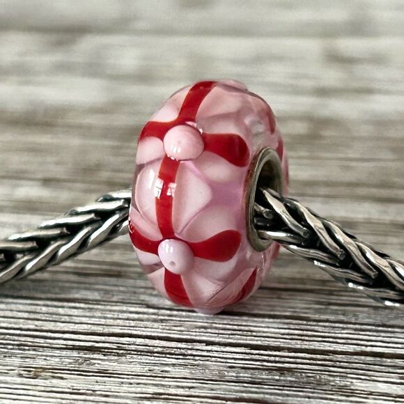 TROLLBEADS Universal Unique Pink & RedLAA 925S NEW! Abstract Flower
